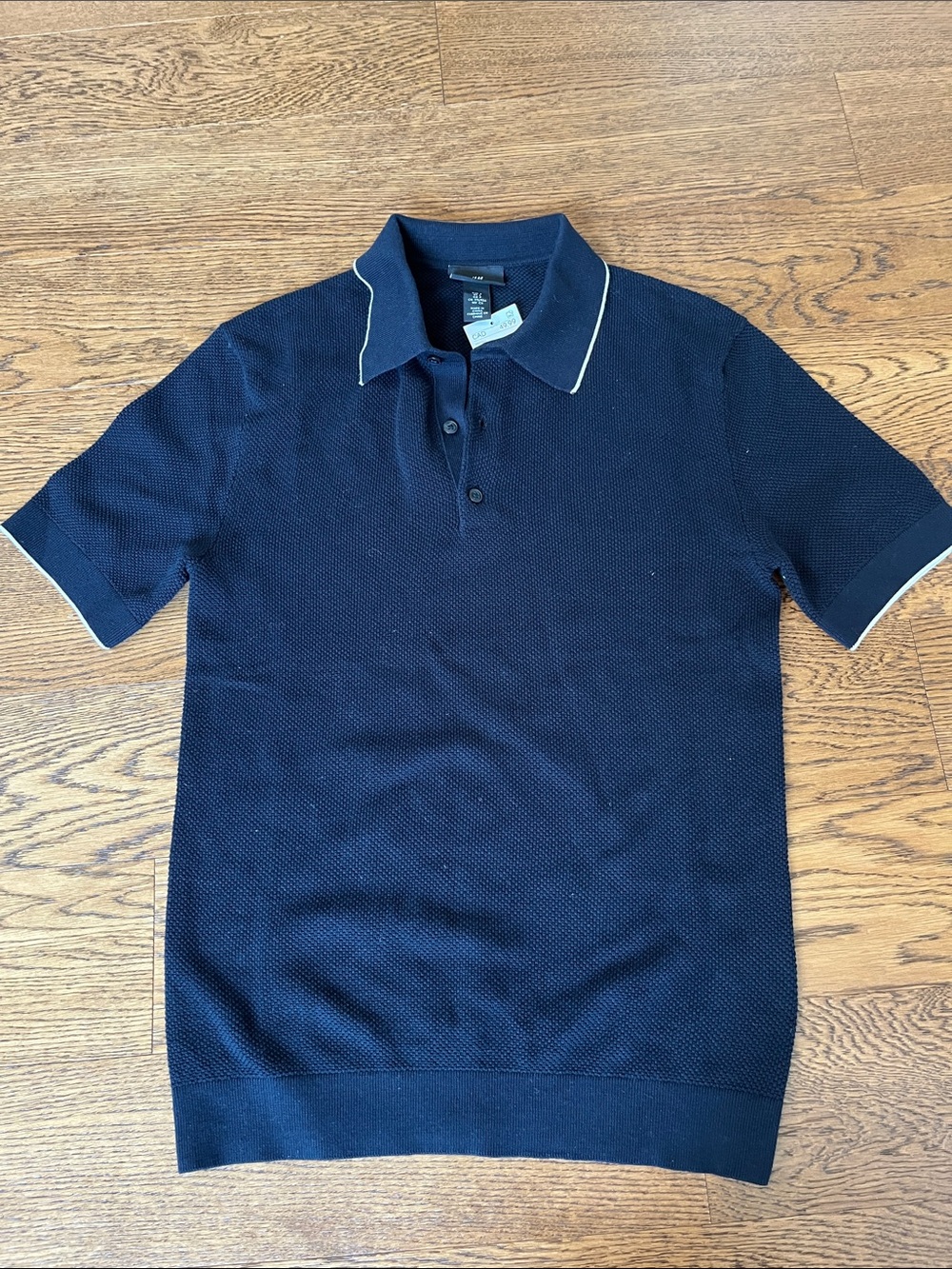 H&M Men's Navy Polo Shirt with Contrast Trim 100% cotton slim fit